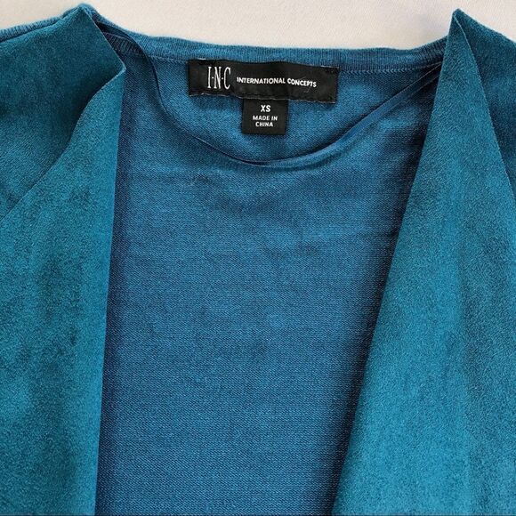 INC Int'l Concepts🌼Teal Faux Suede Cardigan / Top - Picture 10 of 11